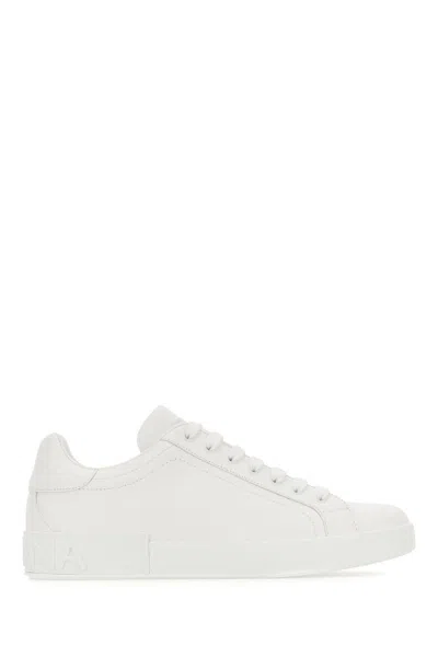 Dolce & Gabbana Classic Black Leather Portofino Sneakers For Men In White