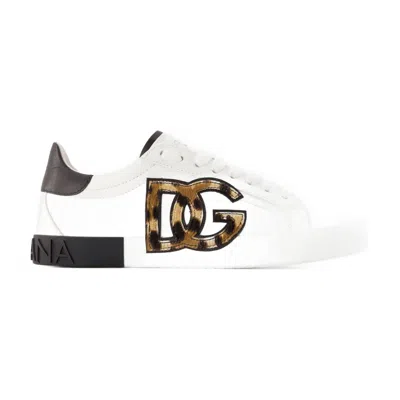 Dolce & Gabbana Women White Low Top Sneaker With Animal-motif Logo In Leather Woman In Multi