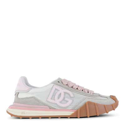 Dolce & Gabbana Dg Athletic Sneakers In Ivory And Pink Fabric And Leather In Multi
