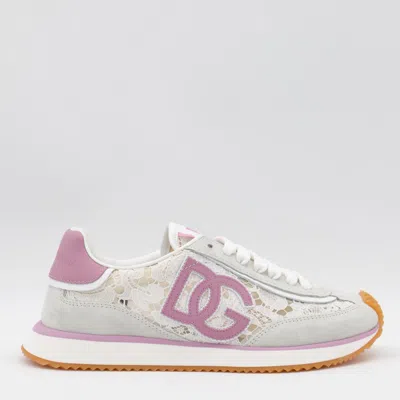 DOLCE & GABBANA DOLCE & GABBANA WHITE AND PINK DG CUSHION SNEAKERS