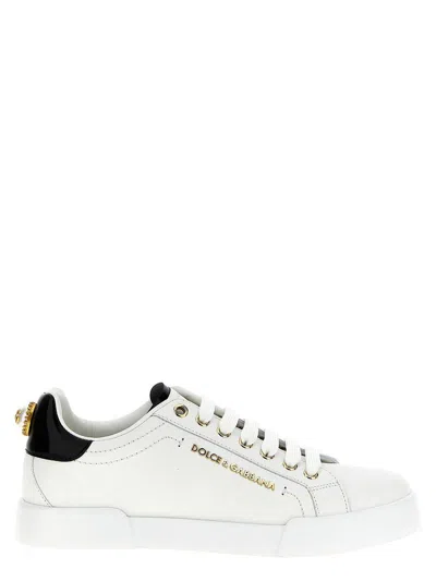 DOLCE & GABBANA DOLCE & GABBANA WHITE AND BLACK LEATHER SNEAKERS