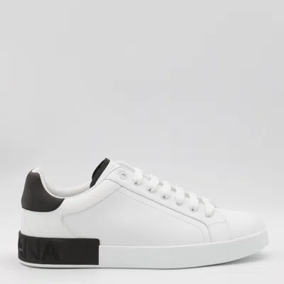 DOLCE & GABBANA DOLCE & GABBANA WHITE AND BLACK LEATHER PORTOFINO LOW TOP SNEAKERS