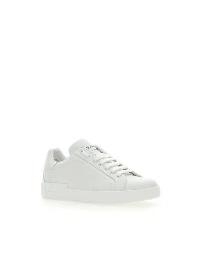 Dolce & Gabbana Portofino Leather Sneakers In White