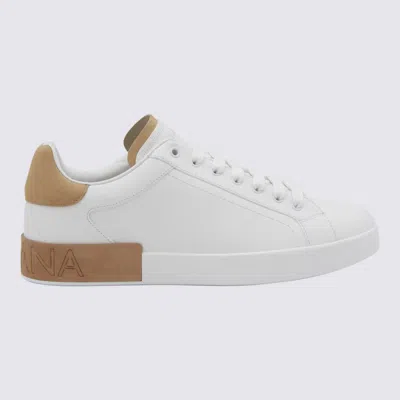 DOLCE & GABBANA DOLCE & GABBANA WHITE AND BEIGE LEATHER SNEAKERS