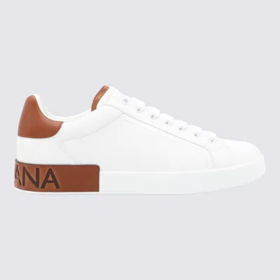 DOLCE & GABBANA DOLCE & GABBANA WHITE AND BROWN LEATHER SNEAKERS