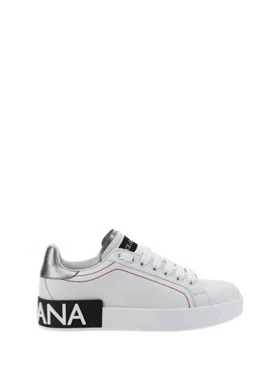 Dolce & Gabbana Sneakers In Bianco/argento