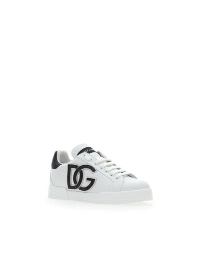 Dolce & Gabbana Portofino Sneaker In Calfskin With Dg Logo In White