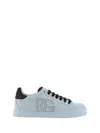 Dolce & Gabbana 'portofino Light' White Sneakers With Perforated Logo On The Side And Logo Patch On The Tongue In Bianco/nero