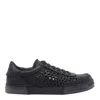 Dolce & Gabbana Round Toe Leather Low Top Sneakers In Black