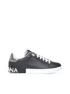 Dolce & Gabbana Portofino Sneakers In Black Leather With Silver Inserts In Black