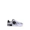 Dolce & Gabbana White Low Top Sneakers With Logo Patch On The Tongue And All-over Print In Black