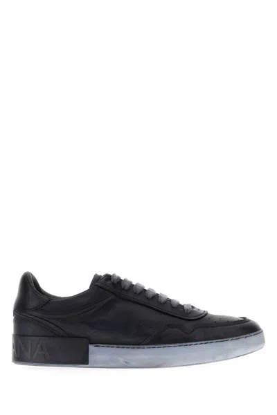 Dolce & Gabbana Leather Sneakers Featuring Perforated Detailing In Black