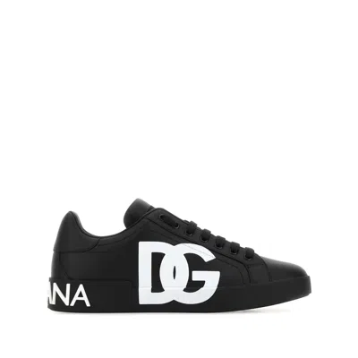 Dolce & Gabbana Portofino White And Black Leather Sneakers