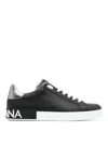 Dolce & Gabbana Portofino Sneakers In Black Leather With Silver Inserts Dolce E Gabbana In Black