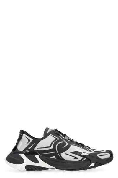 Dolce & Gabbana Two-tones Fabric Dragon Sneakers For Men In Black