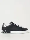 Dolce & Gabbana Portofino Sneakers In Black Leather With Silver Inserts In Schwarz