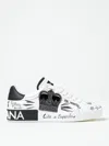 Dolce & Gabbana White Low Top Sneakers With Logo Patch On The Tongue And All-over Print In Leather Man In Weiss
