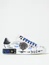 Dolce & Gabbana Calfskin Portofino Sneakers With Embroidery And Studs In Weiss