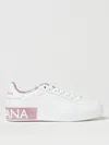 Dolce & Gabbana Portofino White And Pink Low Top Sneakers With Logo In Leather Woman In White