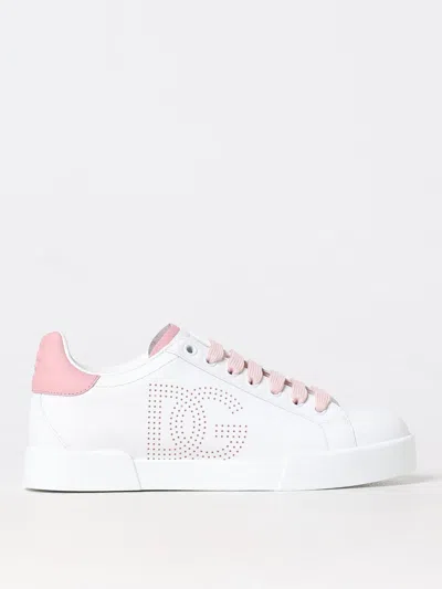 Dolce & Gabbana Women's Portofino Low Sneakers In White,pink