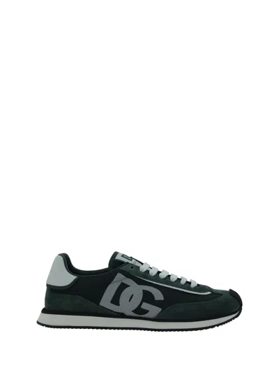 Dolce & Gabbana Bottle Green Suede And Mesh Dg Aria Sneakers In Blue