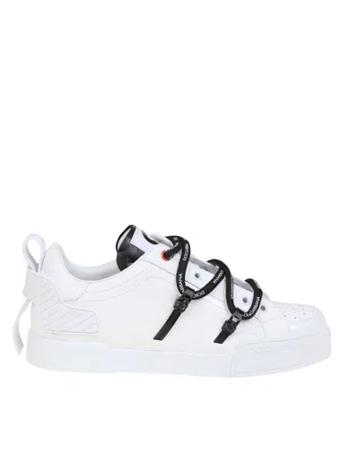 Dolce & Gabbana Man's Portofino White Leather And Patent Trainers In White/black