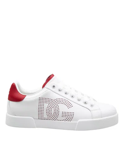 Dolce & Gabbana Portofino Light Sneakers In White And Red Leather