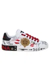 Dolce & Gabbana Calfskin Portofino Sneakers With Embroidery And Studs In Multicolor