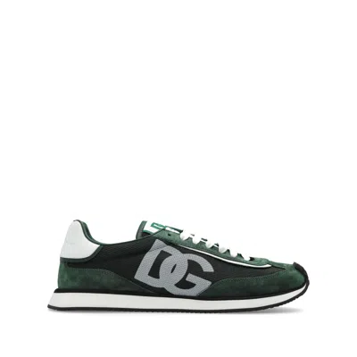 Dolce & Gabbana Green Panelled Leather Sneakers In Multi