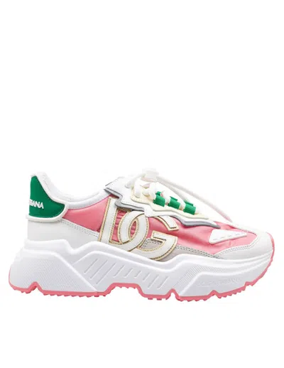 Dolce & Gabbana Daymaster Trainers In Nylon And Leather Colour White And Pink