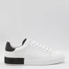 Dolce & Gabbana White And Black Leather Portofino Low Top Sneakers In Multi