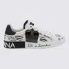 Dolce & Gabbana White Low Top Sneakers With Logo Patch On The Tongue And All-over Print