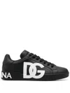 Dolce & Gabbana Portofino Sneakers In Black Calf Leather With White Logo In Black