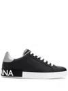 Dolce & Gabbana Portofino Sneakers In Black Leather With Silver Inserts In Nero