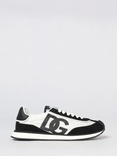 Dolce & Gabbana Aria White And Black Running Sneakers With Logo Detail In Suede And Tech Fabric Man In Multi