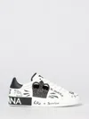 Dolce & Gabbana White Low Top Sneakers With Logo Patch On The Tongue And All-over Print In Leather Man In Multi