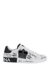 Dolce & Gabbana White Low Top Sneakers With Logo Patch On The Tongue And All-over Print In Multi