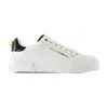 Dolce & Gabbana White Low Top Sneakers With Logo Lettering On The Tongue And Logo Detail On The Heel In Leather Woma In Multi