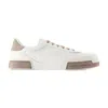 Dolce & Gabbana Portofino Yatch Sneakers In Calfskin Color White And Dove Grey In Multi