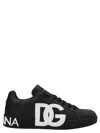Dolce & Gabbana Portofino Sneakers In Black Calf Leather With White Logo In Multicolor