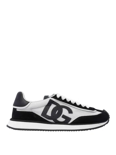 Dolce & Gabbana Dg Cushion Suede And Mesh Low-top Sneakers In Gray