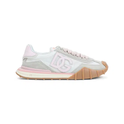 Dolce & Gabbana Dg Athletic Sneakers In Ivory And Pink Fabric And Leather In Multi