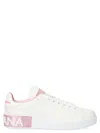 Dolce & Gabbana Portofino White And Pink Low Top Sneakers With Logo In Leather Woman In White
