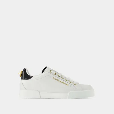 Dolce & Gabbana Dolce&gabbana White And Gold Low Sneakers