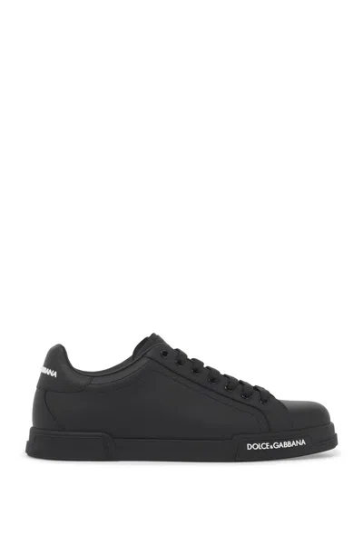Dolce & Gabbana Calfskin Nappa Portofino Sneakers In Black_black
