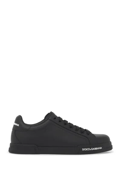 Dolce & Gabbana Calfskin Nappa Portofino Sneakers In Black