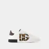 Dolce & Gabbana White Low Top Sneaker With Animal-motif Logo In Leather Woman In White