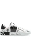 Dolce & Gabbana White Low Top Sneakers With Logo Patch On The Tongue And All-over Print In Leather Man In White