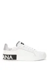 Dolce & Gabbana Women Portofino White Leather Sneakers With Logo In White