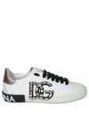 Dolce & Gabbana Portofino Vintage Leather Sneakers With Rhinestone Dg In White